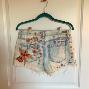 Floral embroidered jean cut off shorts